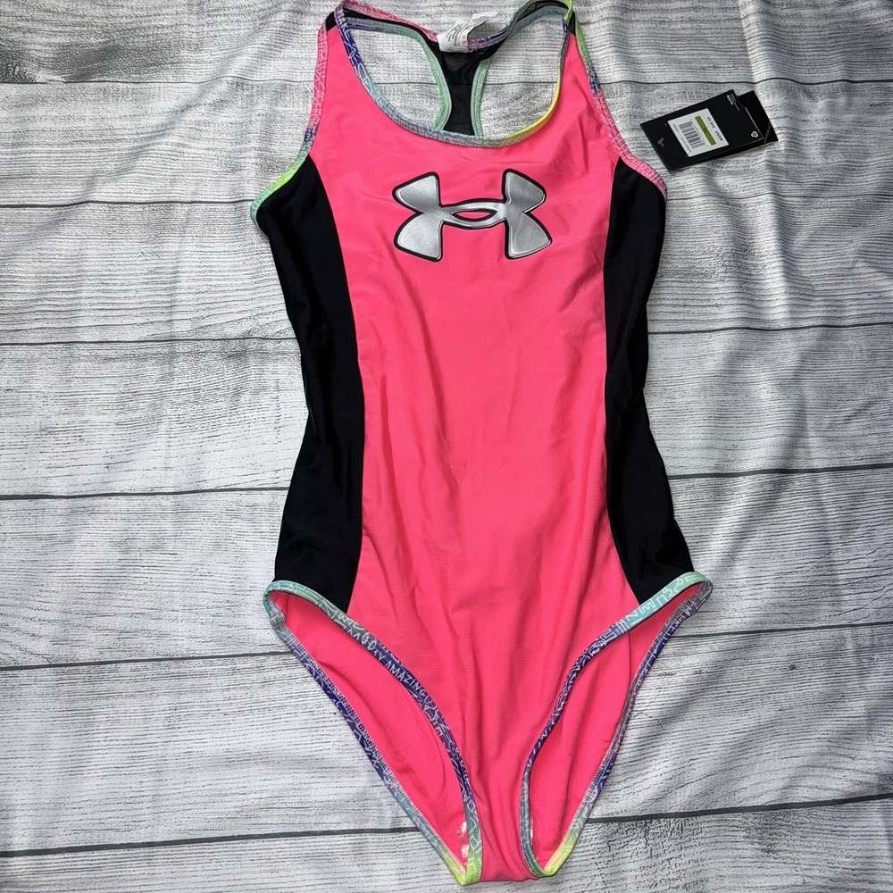Under Armour Girls Size 14 Pink One Piece Swimsuit NEW